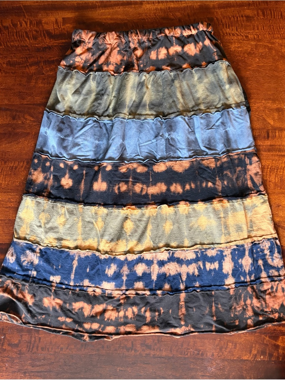 Handmade Upcycled Tiered Bleach Tie-Dye Cotton Maxi Skirt Women’s Size Large